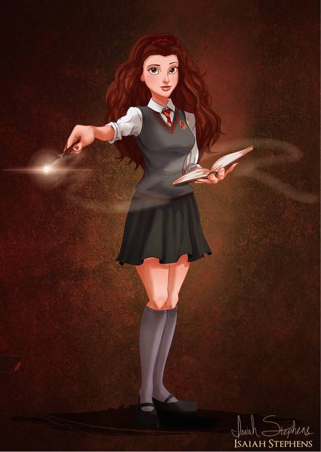 Belle (from <i>Beauty and the Beast</i>) as Hermione Granger (from <i>Harry Potter</i>)