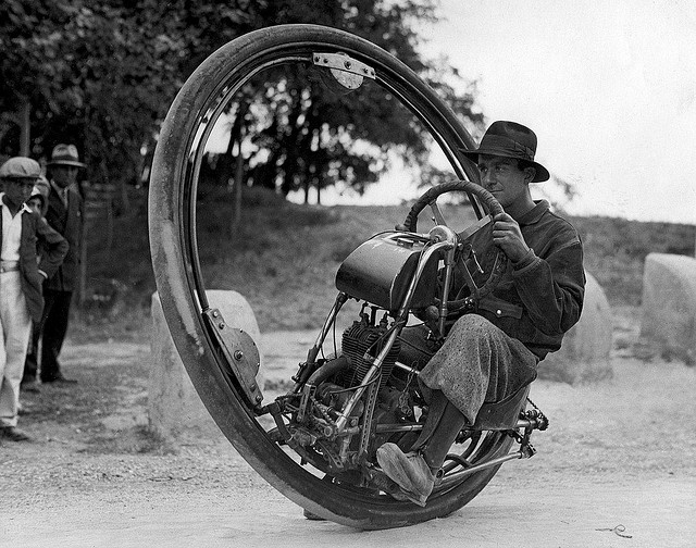 6.) The old one wheel motorcycle.