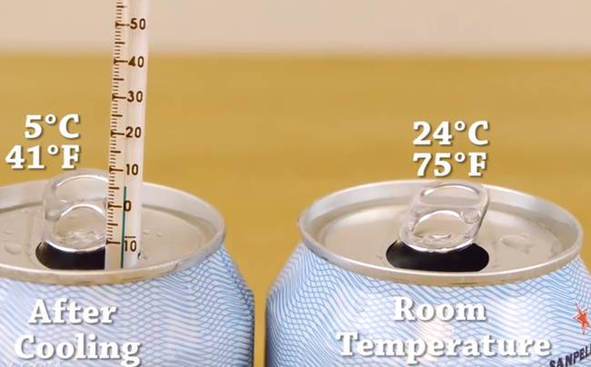 The temperature of your soda will have dropped dramatically, and much faster than it would have in the fridge.