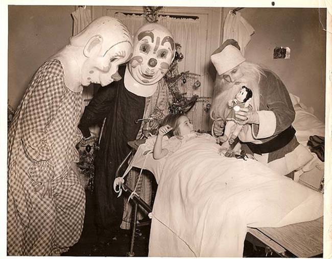 I can't imagine anything worse for a sick person than a visit by clowns. Santa is cool though.