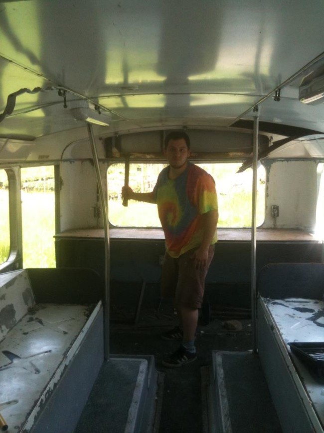 Here's a look at the inside of the bus before any repairs were made. It definitely needed some TLC. 