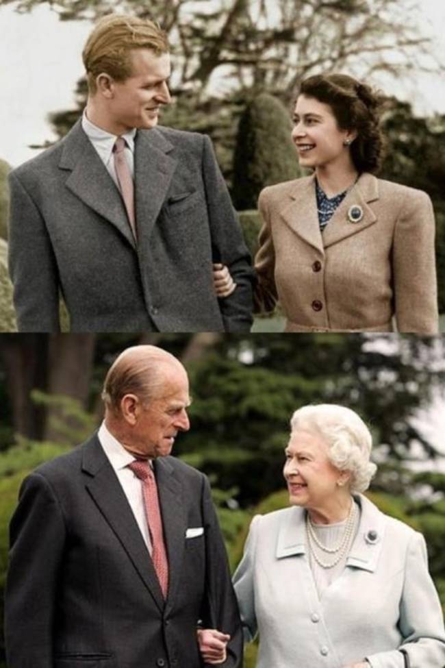 Queen Elizabeth II and Prince Philip, 65 years apart.