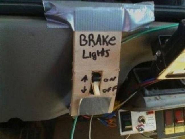 If you really really don't want to get your brake lights fixed by a mechanic and you've got superhero reflexes, you could always install a light switch for turning on your break lights.