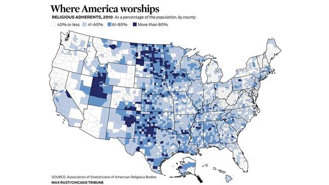 17.) Most religious counties.