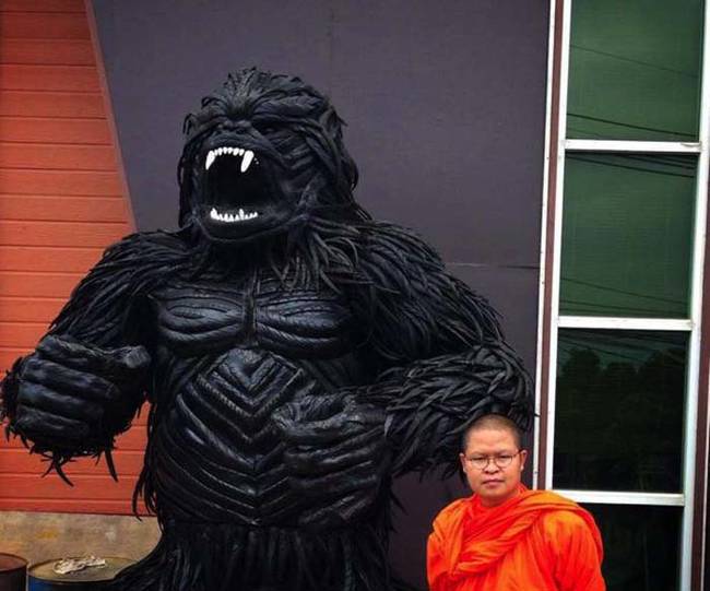 15.) Just hanging out with an angry looking gorilla sculpture.