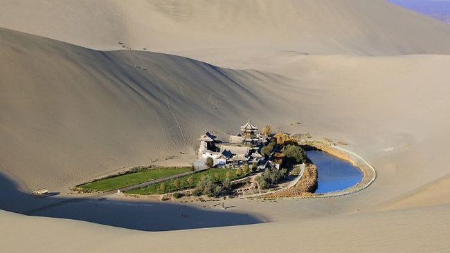 7.) An oasis in the Gobi Desert.