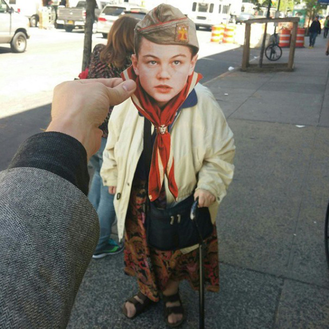 A nice play on the Boy Scouts helping ladies across the street.