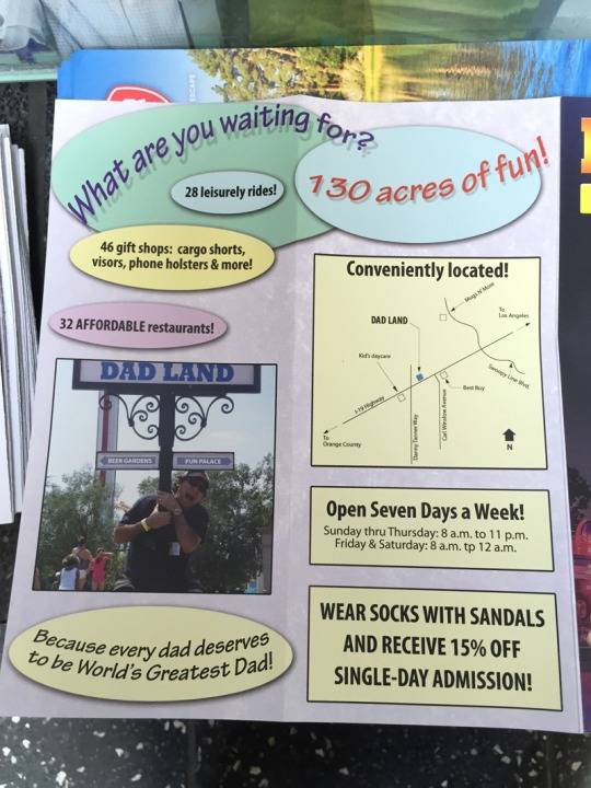 How could any dad not want to try out all 28 "leisurely rides." You better believe fathers would take advantage of the 15% discounted admission for wearing socks and sandals.