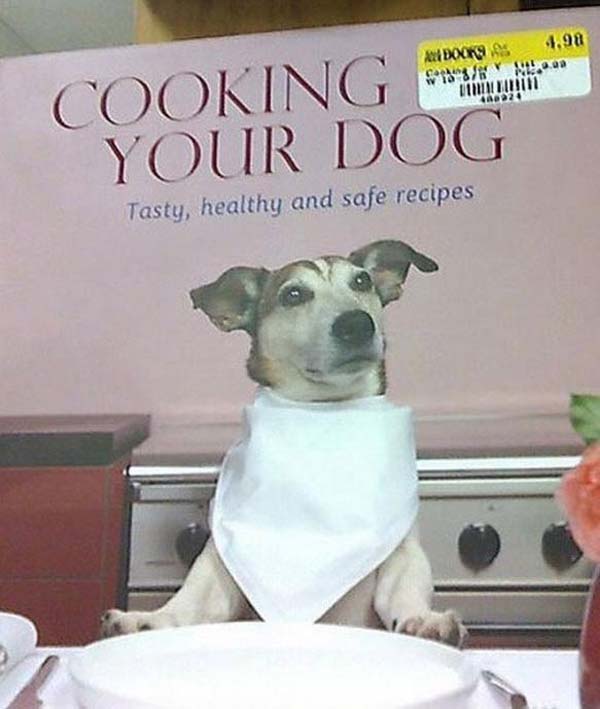 12.) It really says: Cooking For Your Dog.