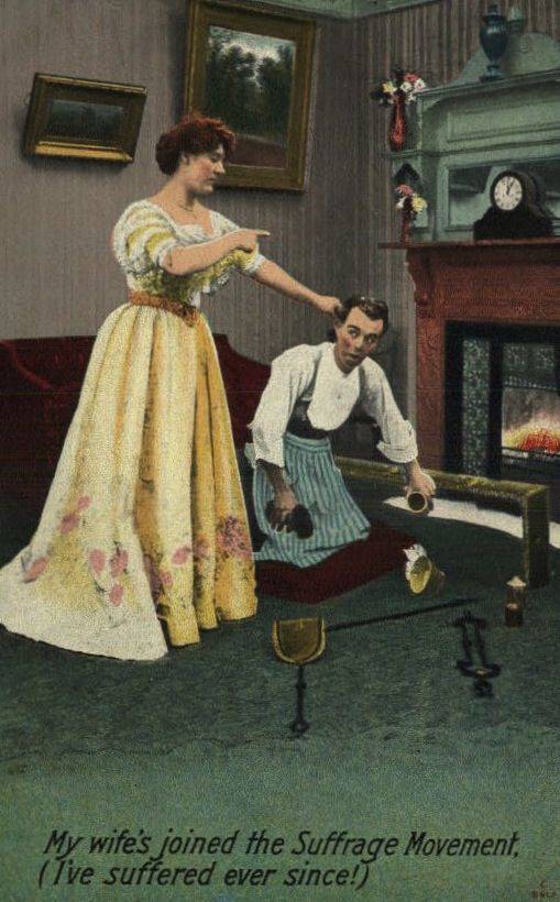 Another image of the seemingly widespread male fear of partaking in housework. It seems that men's greatest fear is being treated the way they treated women.