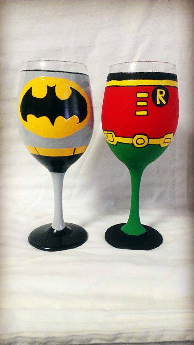 These Batman and Robin wine glasses make a perfect team.