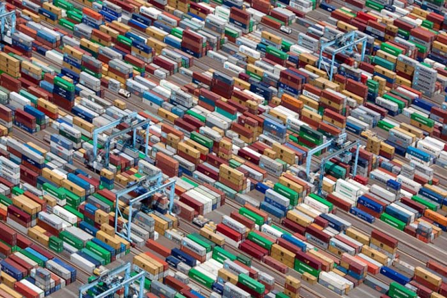 16.) A strangely colorful container yard.