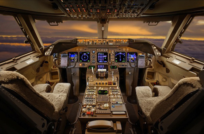 The comfy cockpit of a private jet.