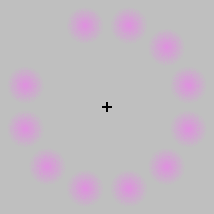 5.) Staring at the black cross will cause the pink dots to fade away. You may even see the pink dots replaced by green spots.