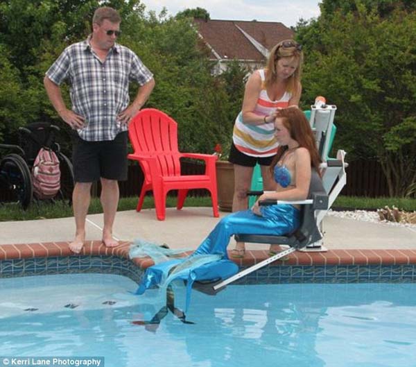 The photographer’s son Shawn spent hours designing Mackenzie's mermaid tail. It included floating boards inside that would help hold her up.