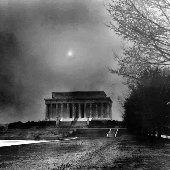 At the same time, the midwest was also devastated by severe drought and dust storms known collectively as "The Dust Bowl." Here is a dust storm blowing in over the National Mall in Washington D.C. in 1935.