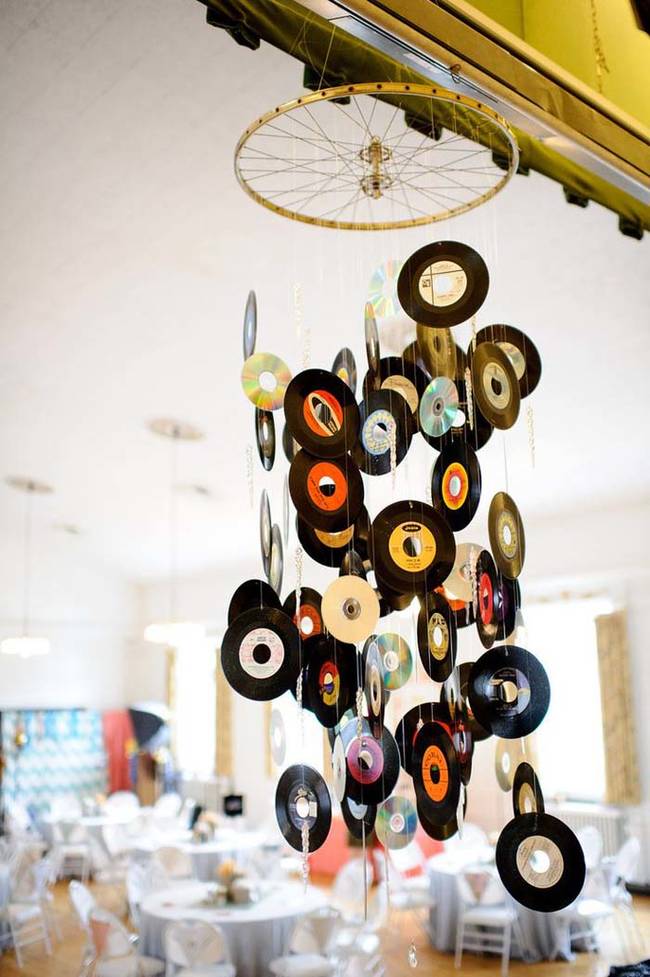 Make a hanging mobile to show off your favorite artist's singles.