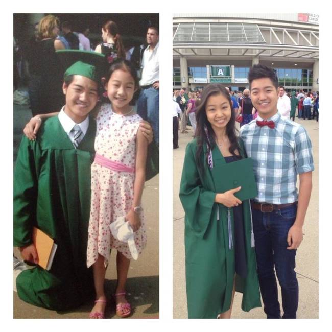 Eight years apart, these siblings are growing up fast.