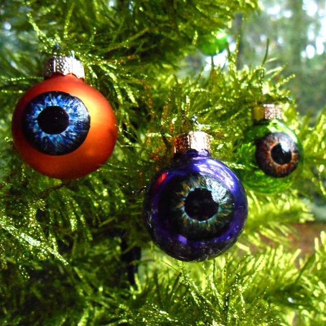 How about some eyeball Christmas tree ornaments?