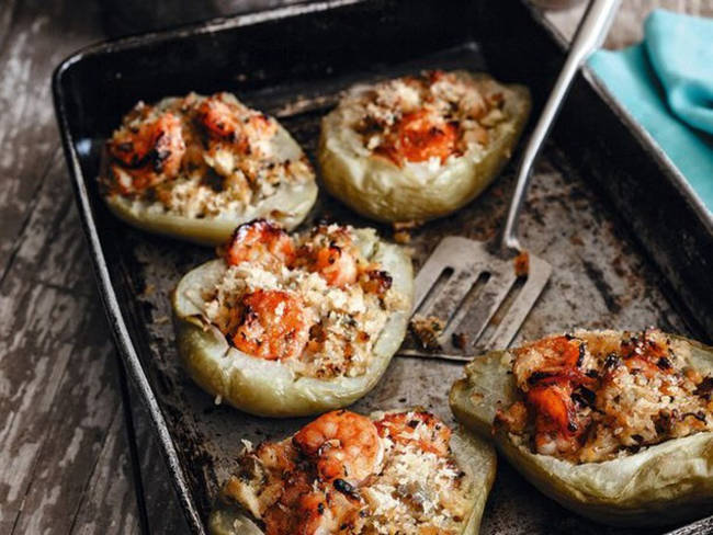 <a href="https://www.seriouseats.com/recipes/2013/08/stuffed-mirliton-from-treme-cookbook.html" target="_blank">Shrimp Stuffed Mirlitons</a>