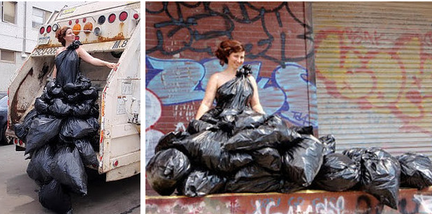 Making dresses from any materials she can find, Slonina uses things like bin bags, poker chips, and pine cones to create sculpture dresses for a number of dress series.