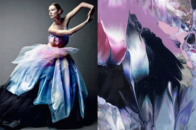 Jac Jagaciak in Dior Couture photographed by Patrick Demarchelier / Painting by Theo Altenberg