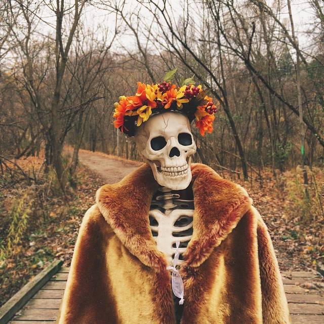 "#ootd frolicking through the forrest, feeling like an Autumn-Winter princess in my DIY flower crown and faux-vegan-fur cape!"