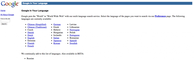 At this point Google was available in 25 languages. Today, that number is 80.