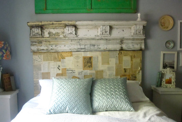 1.) Headboard decorated with old pages from your favorite book. Priceless.