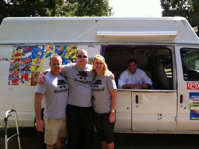 To top it off, Cranston arranged for an ice cream truck to visit Brad's neighborhood for a family and friends ice cream gathering.