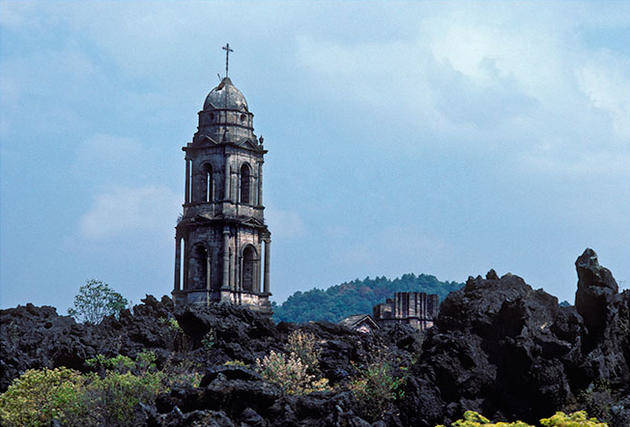 Even the first floor of the church couldn't be salvaged from the volcanic rock.