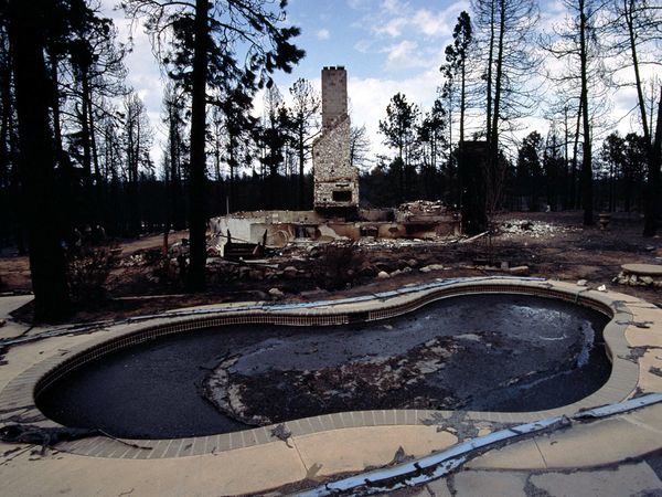 19.) All that's left is the foundation, chimney, and swimming pool.