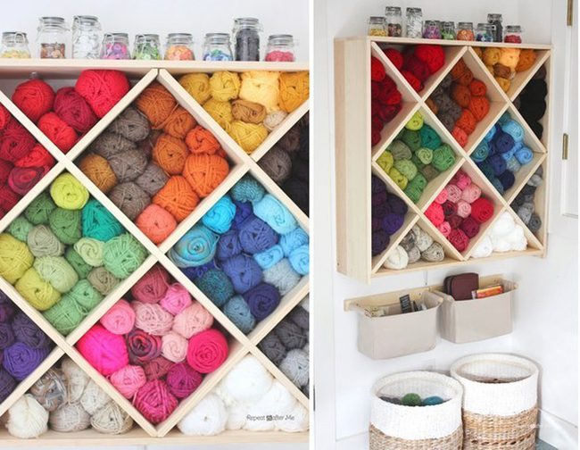 12.) Use a wine rack to store your yarn.