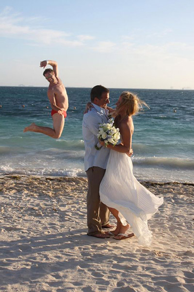 Jumping for joy at their beautiful union.