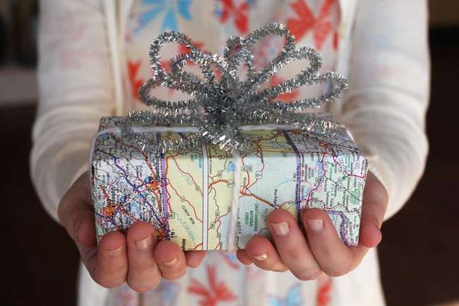 Use a map as gift wrap for friends who love to travel.