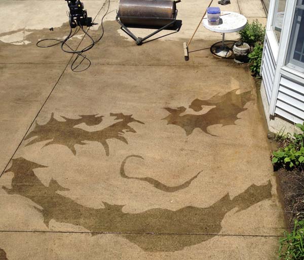 This is his first attempt at power washer art.