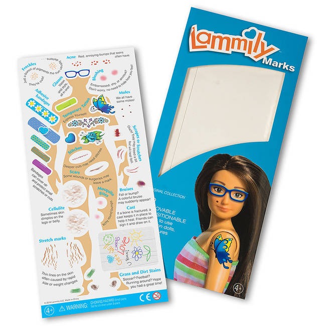 Lammily marks: stickers you can put on the doll to make her seem more realistic.