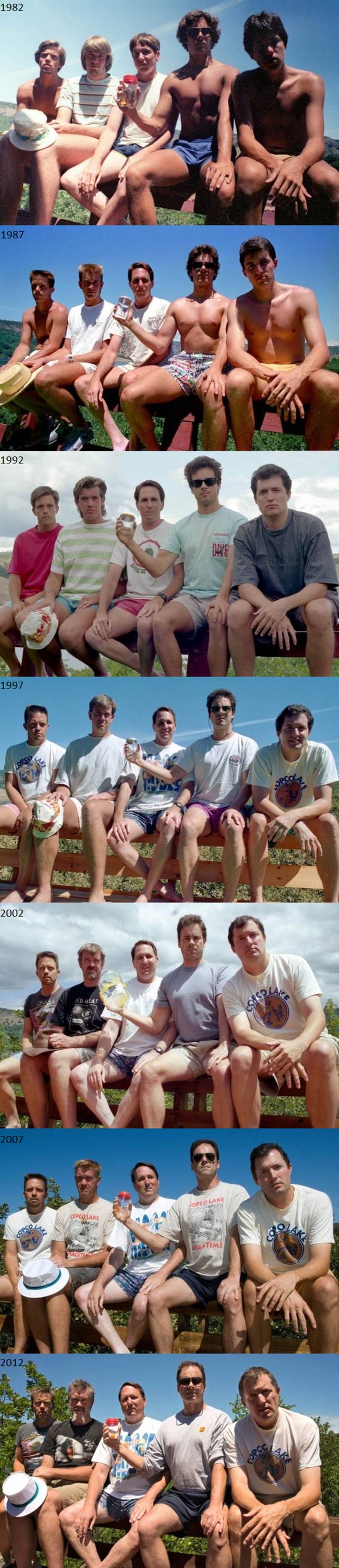 These guys took pictures every 5 years for 30 years.