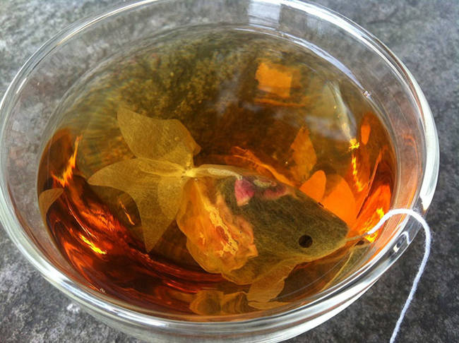 This one is actually kind of beautiful - a goldfish shaped tea-bag swimming in a bowl of tea.