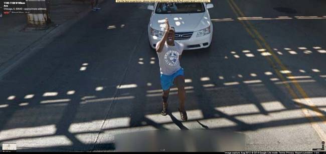 This crazy guy chasing the Google Maps car down the street.