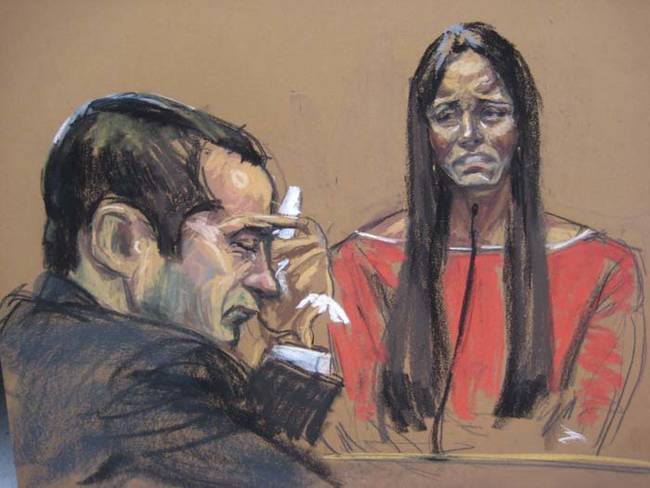 This triggered an investigation into Valle's personal life. What investigators found was digital evidence of an extensive plot to not only kidnap and torture women, but to eventually cook and eat them. This earned Valle the media nickname of "Cannibal Cop." Here is a court artist's drawing of Valle reacting to his wife's testimony during his trial.