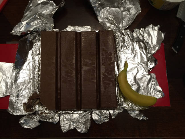 So you can see the scale of this massive candy bar, here it is next to a banana.