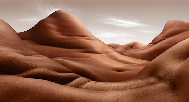 Dubbed “Bodyscapes,” the series turns the ridges, hills and valleys of one or more human bodies into strange and surreal landscape photos.