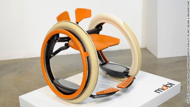 7. The Mobi Chair, a sleek wheelchair with an automatic folding mechanism.