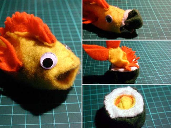 Sew a fish-to-sushi plush toy.