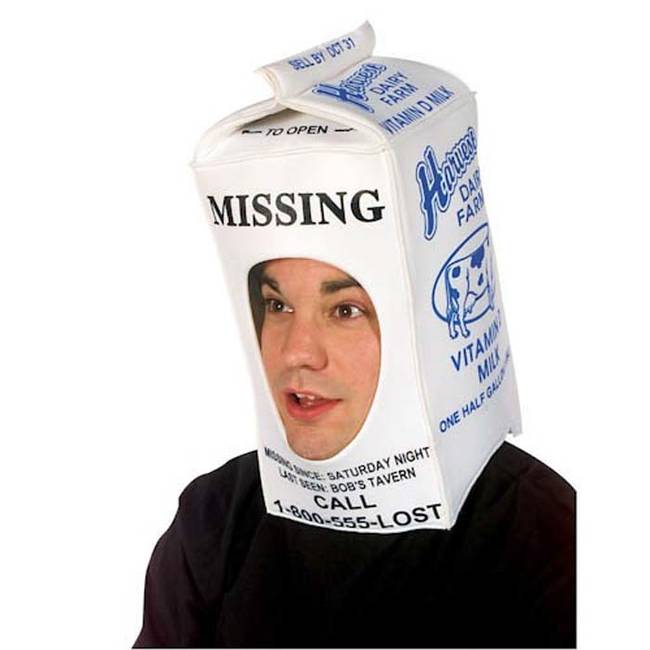 Missing child milk carton. Please no one wear this costume.