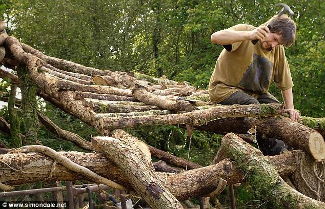 Dale hard at work securing the scrap oak frame.