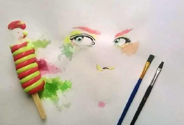 Using melted ice cream, he's crafted truly unique watercolor portraits that are almost as beautiful as they are edible.