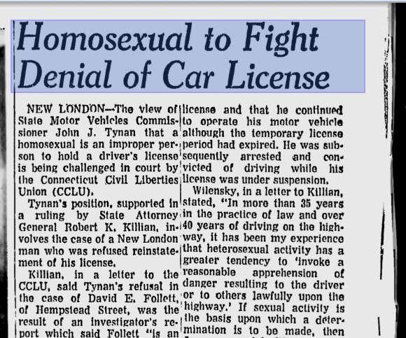 Connecticut once banned driving while gay