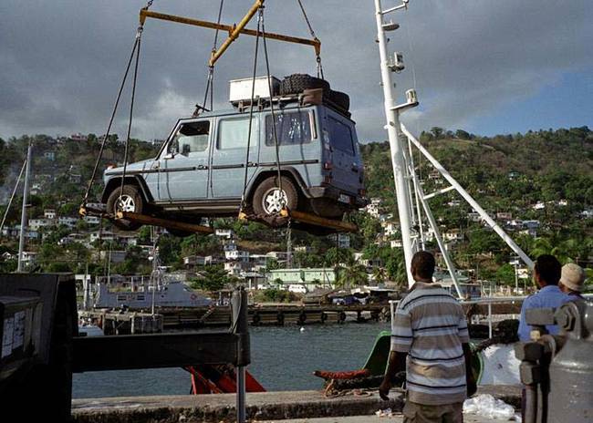 Off-loading Otto after an overseas voyage.